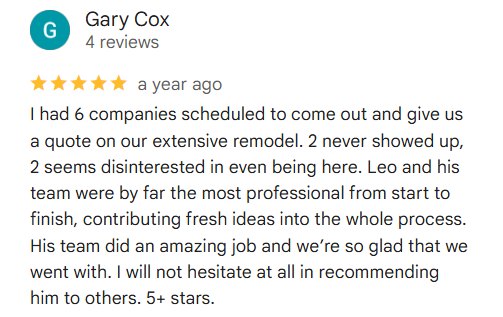 Gary Cox on RDC home remodel in Mesa, AZ: “Leo and his team were by far the most professional from start to finish”