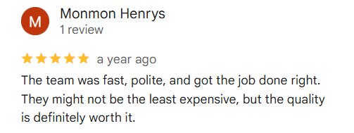 Google review by Monmon Henrys for RDC renovation quality: “The team was fast, polite, and got the job done right.”